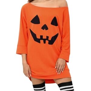 Orange Pumpkin Jersey Off The Shoulder Dress